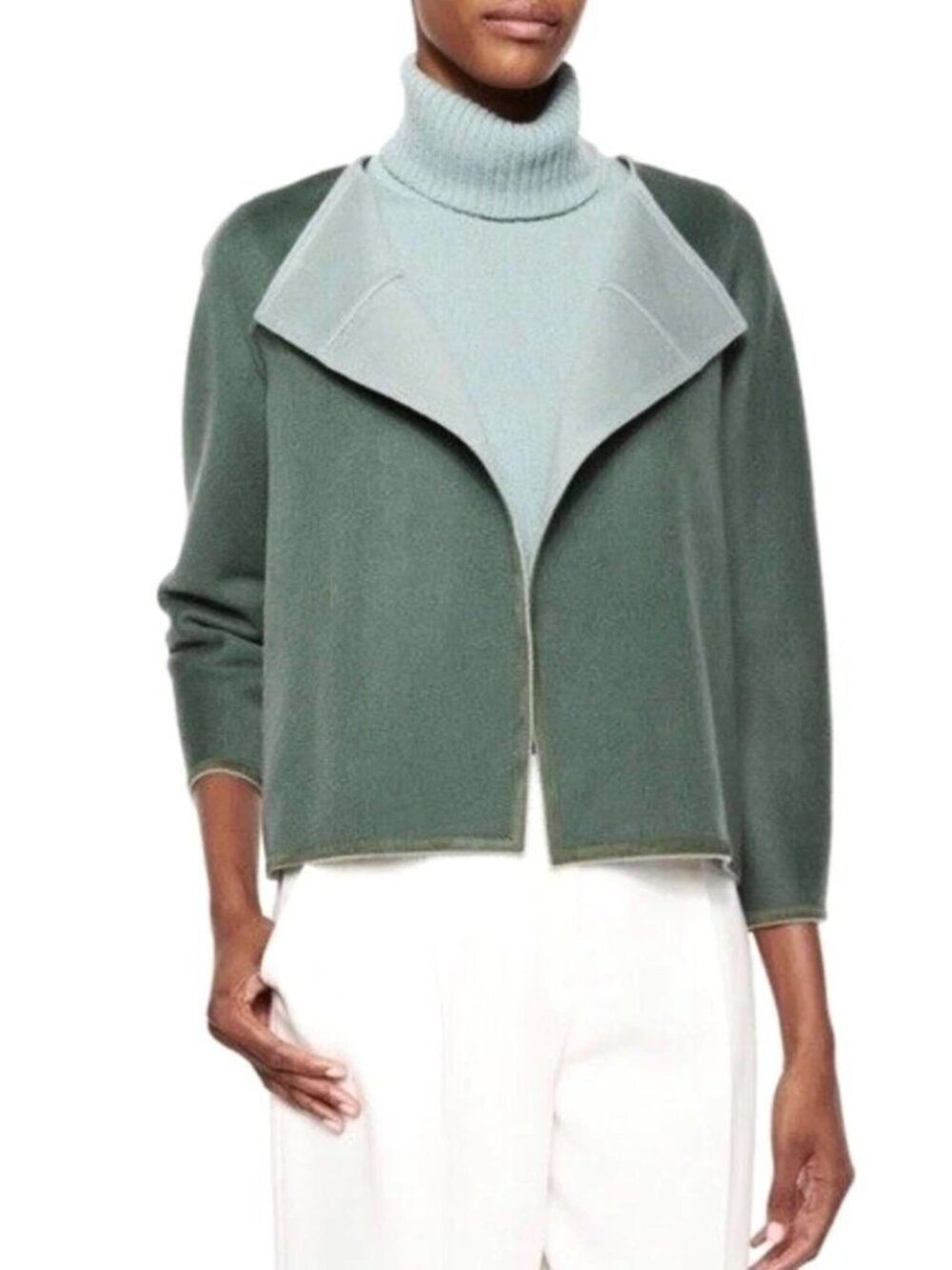 Lafayette 148 Reversible Wool Cashmere Topper Jacket Coat Odene Emerald Jade